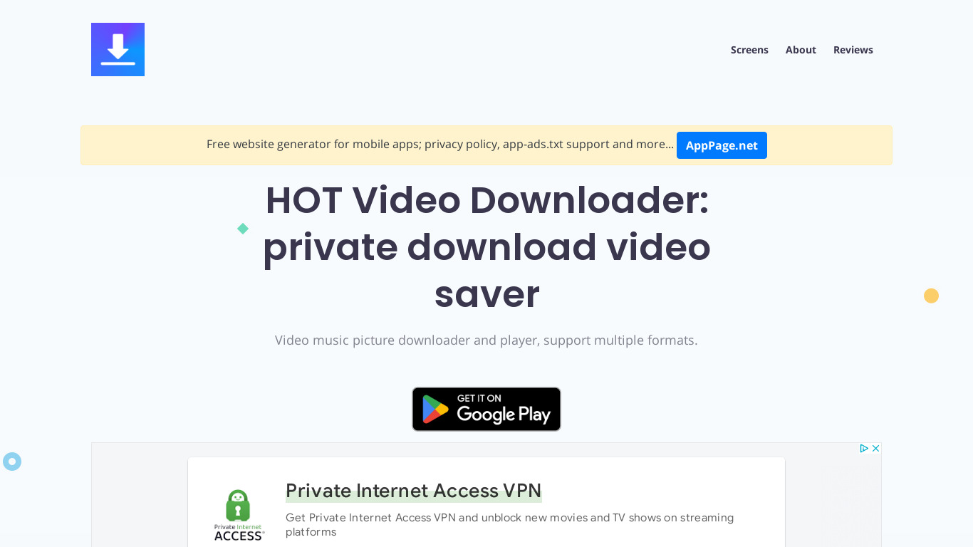 Hot Video Downloader Landing page