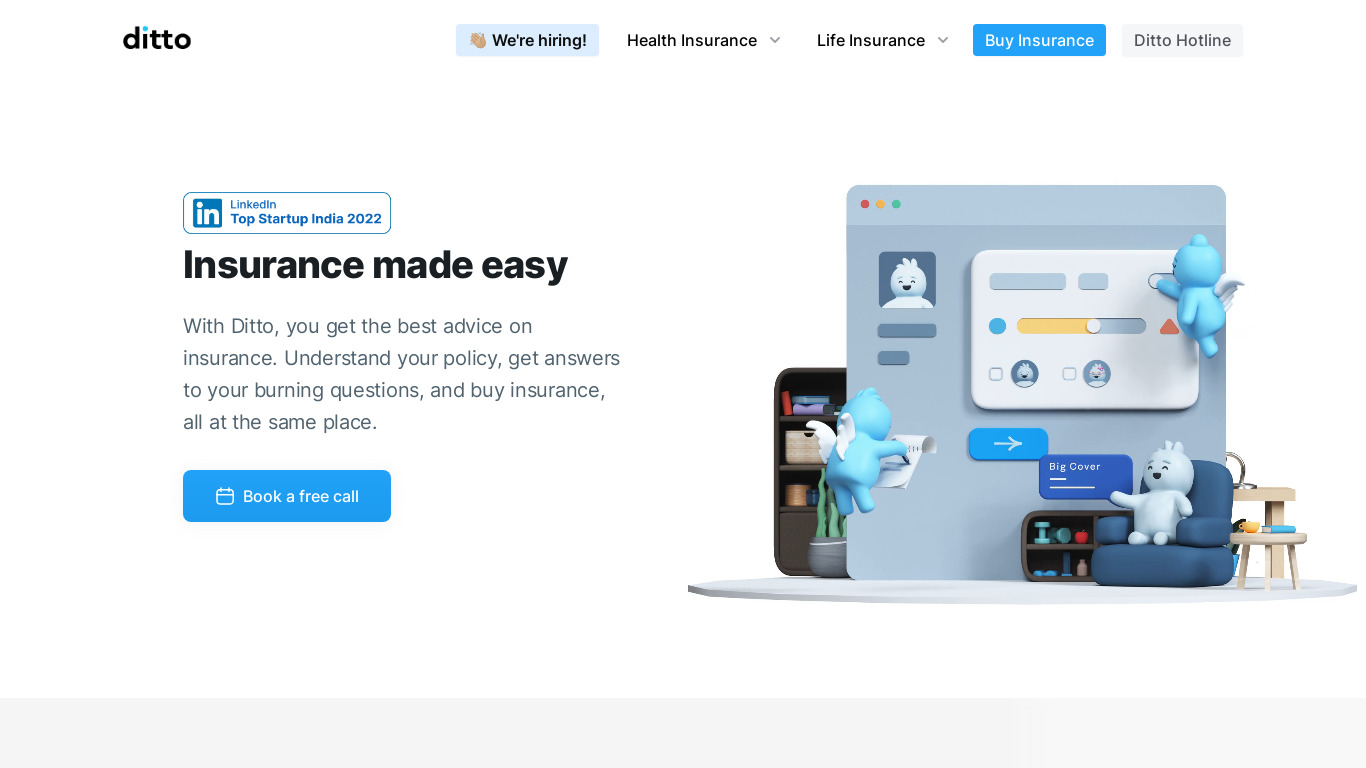 Ditto Insurance Landing page