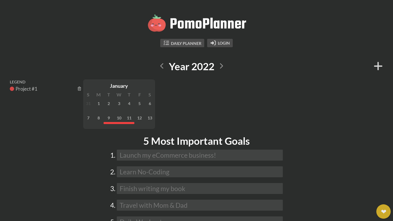 Yearly Planner by PomoPlanner Landing page