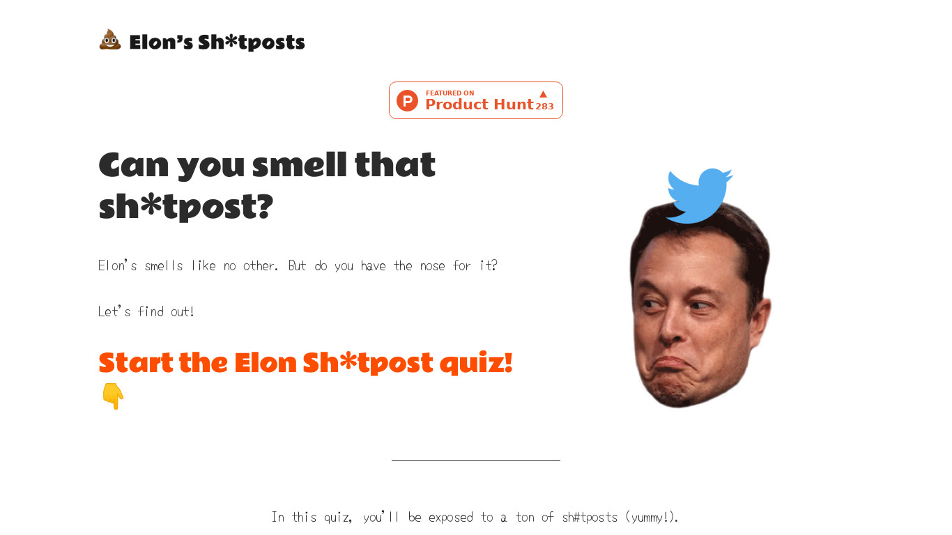 Elon Sh*tposts Quiz Landing page