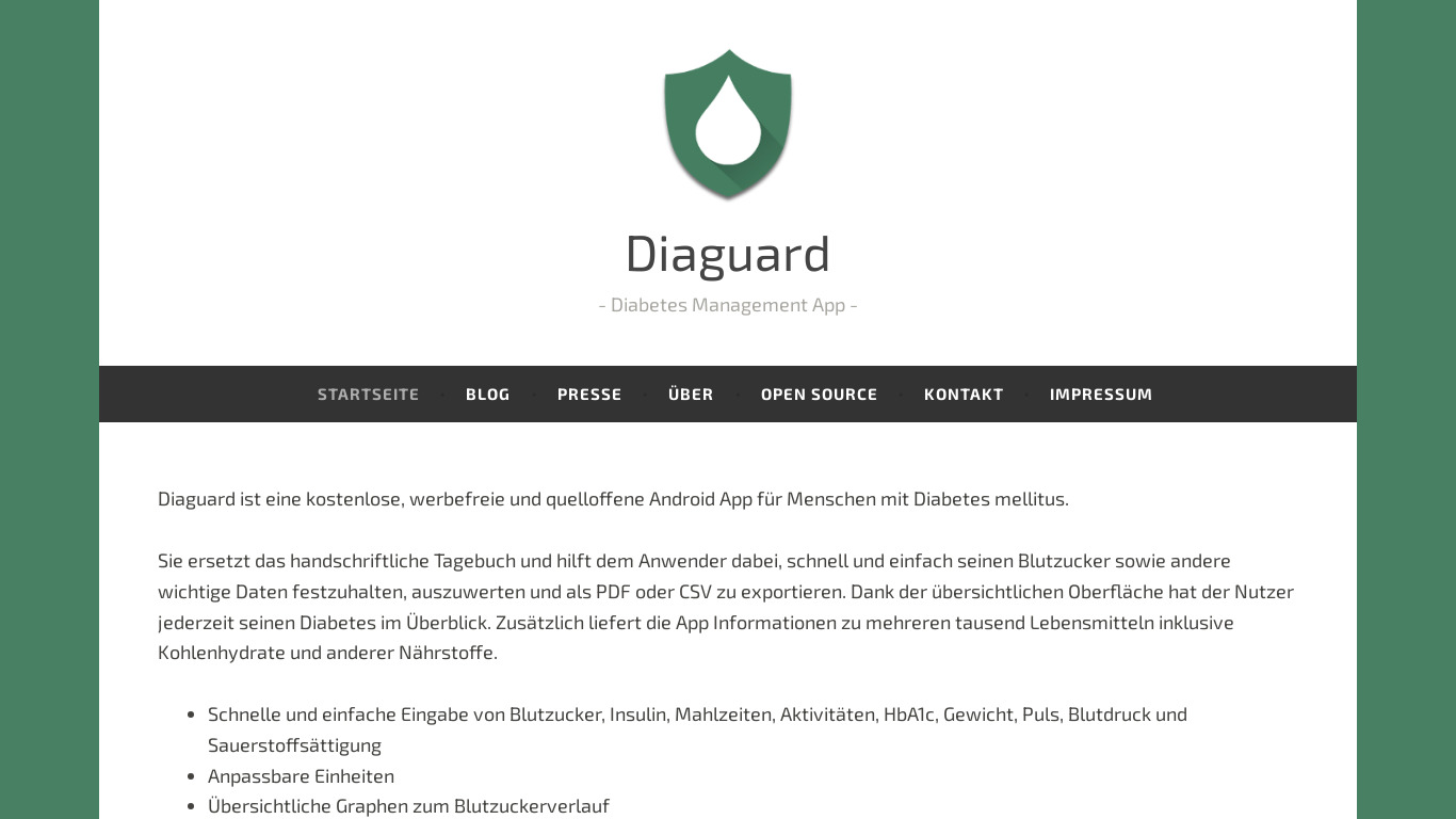Diaguard Landing page
