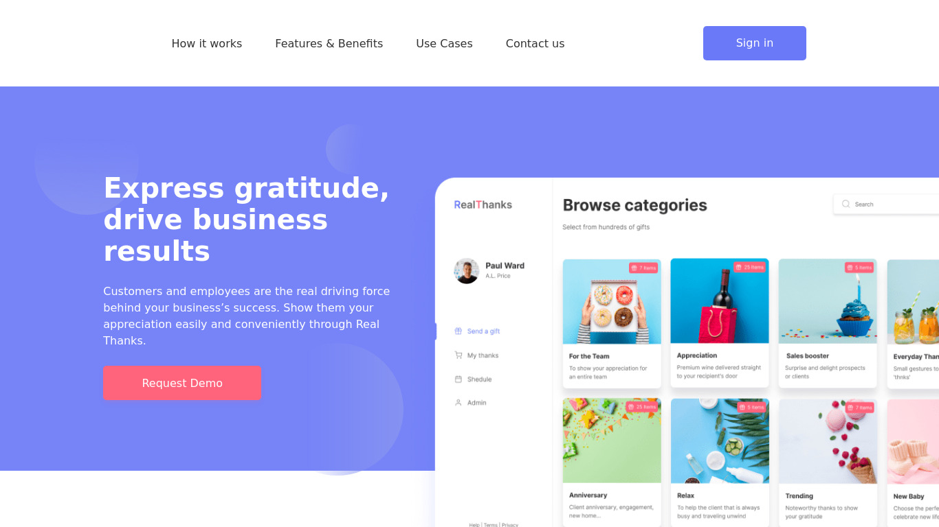 RealThanks Landing page