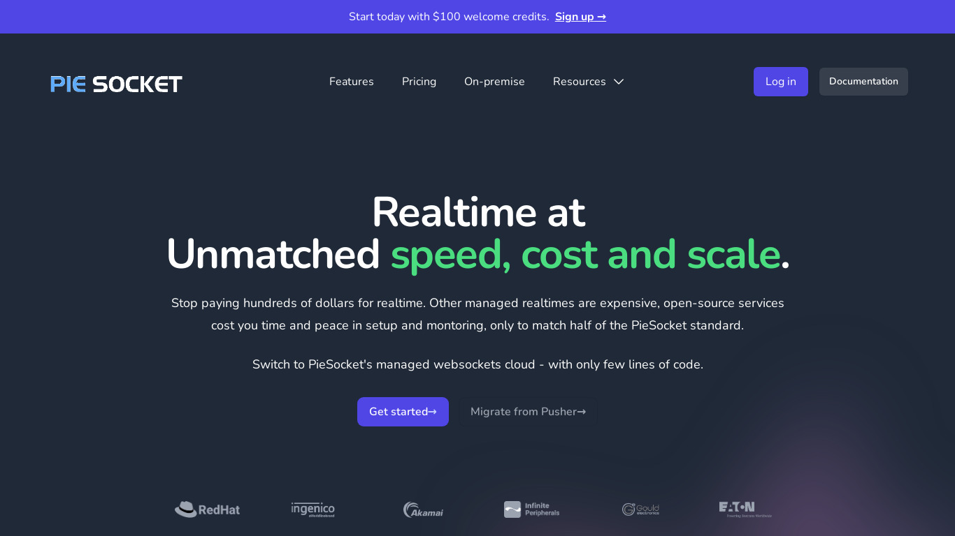 PieSocket Landing page