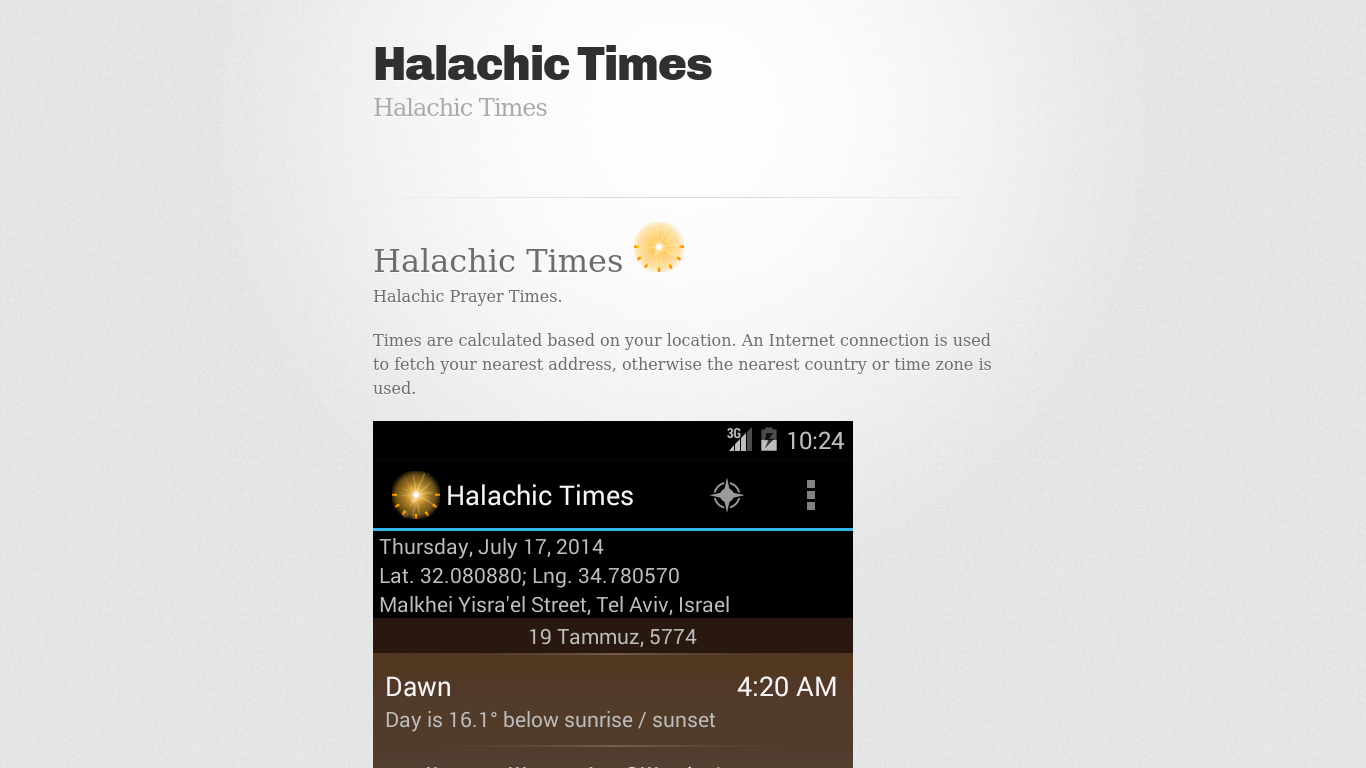 Halachic Prayer Times Landing page