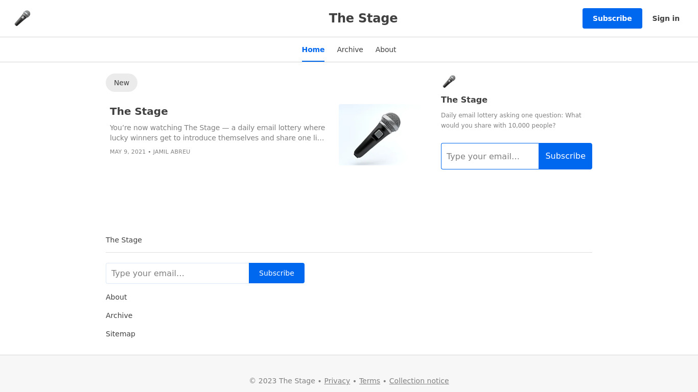 The Stage Landing page