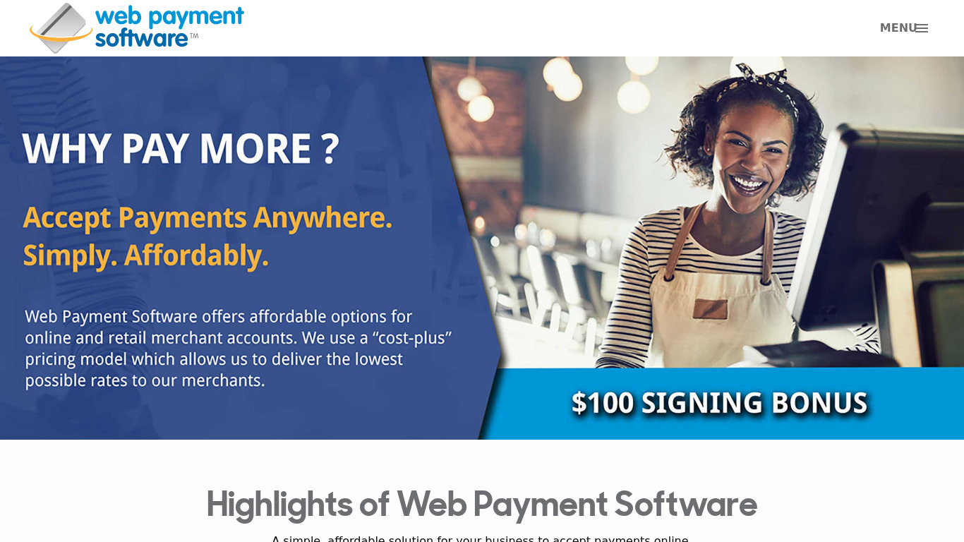 Web Payment Software Landing page