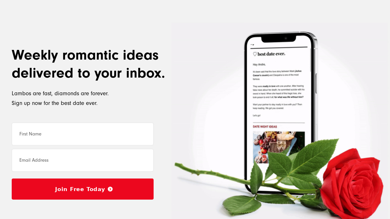 Best Date Ever Landing page