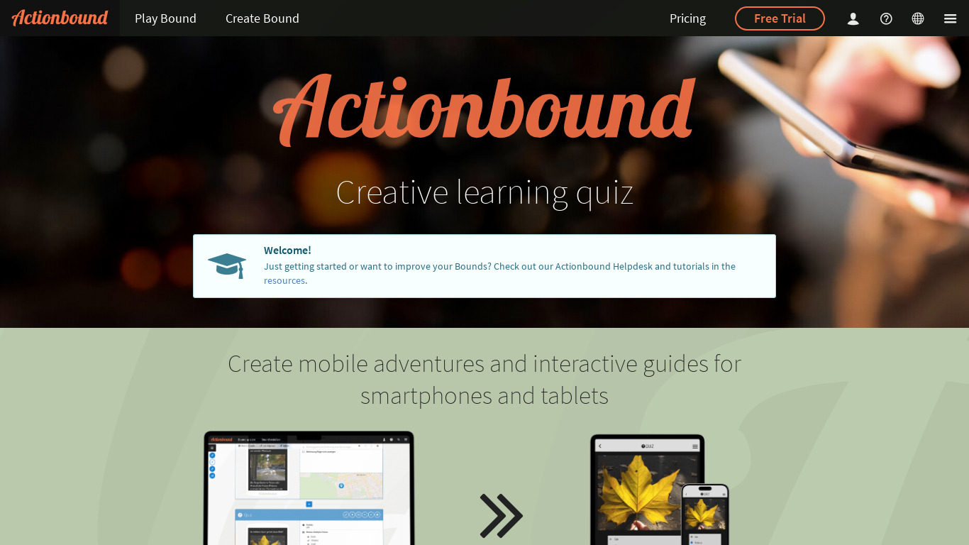 Actionbound Landing page