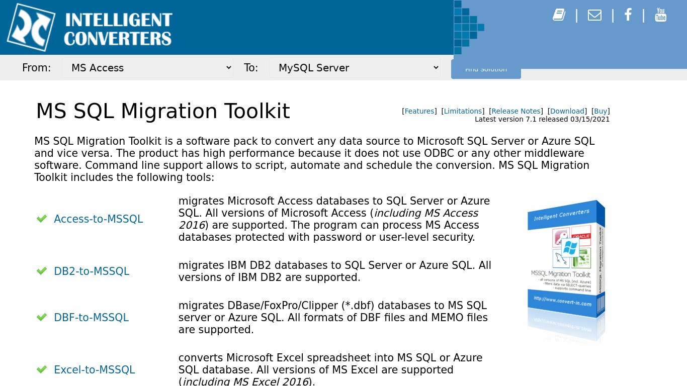 MS SQL Migration Toolkit Landing page