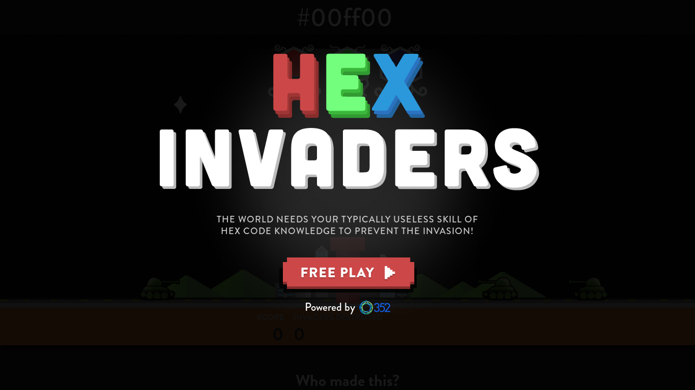 Hex Invaders Landing page