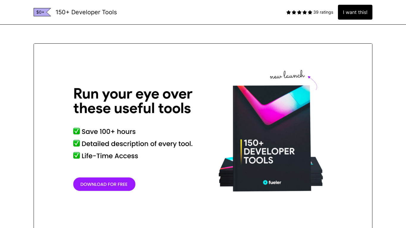 150+ Developer Tools Landing page