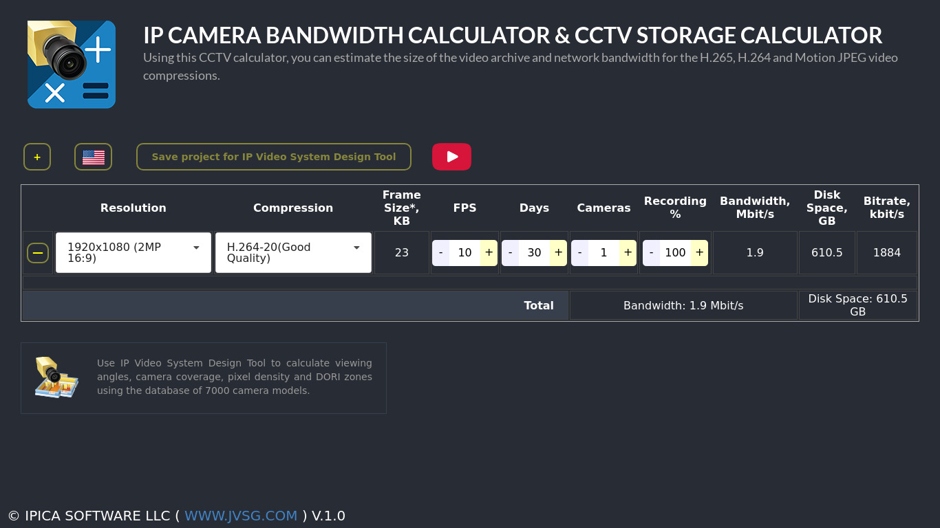 CCTV Storage Calculator Landing page