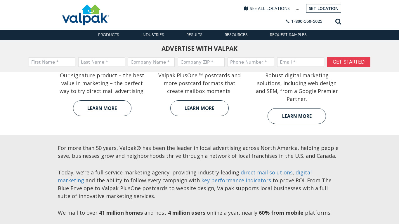 Valpak Direct Marketing Landing page