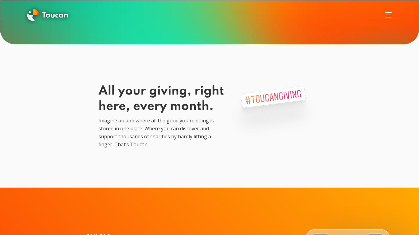 Toucan Giving Landing page