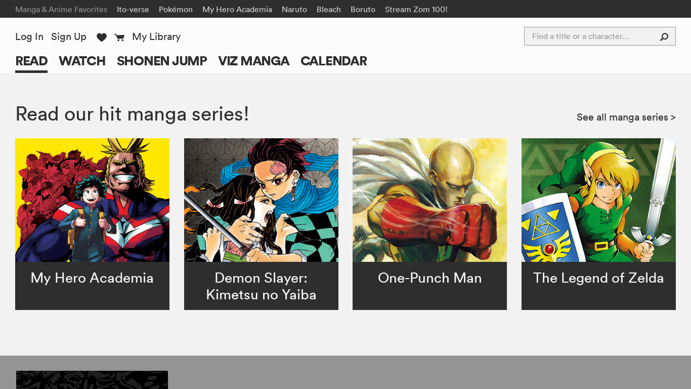 VIZ Manga Landing page