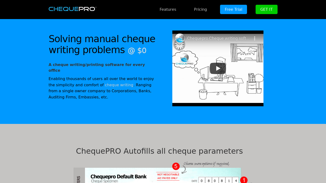 ChequePRO Landing page