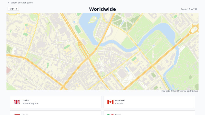 The City Map Quiz Landing Page