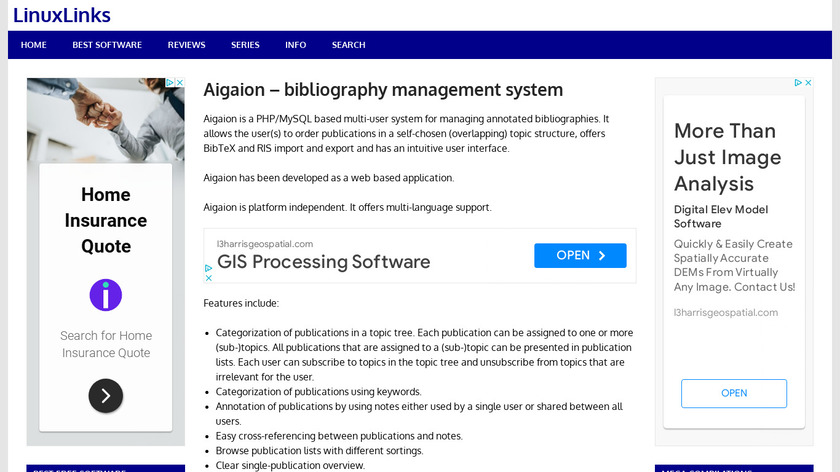 Aigaion Reference Management System Landing Page
