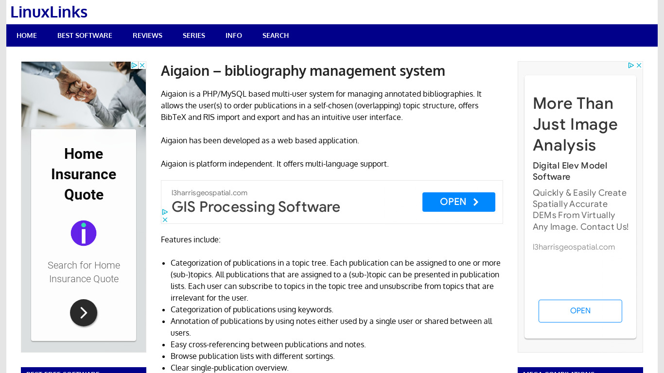 Aigaion Reference Management System Landing page