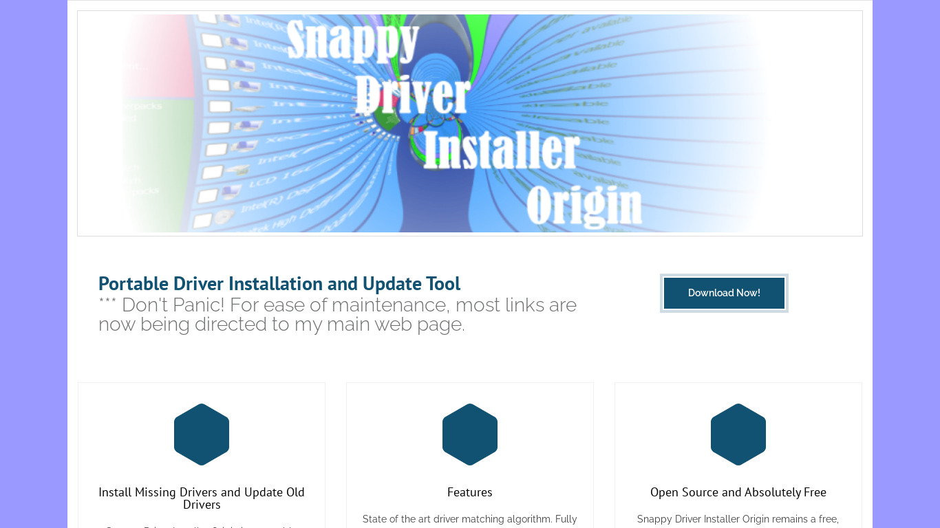 Snappy Driver Installer Origin Landing page