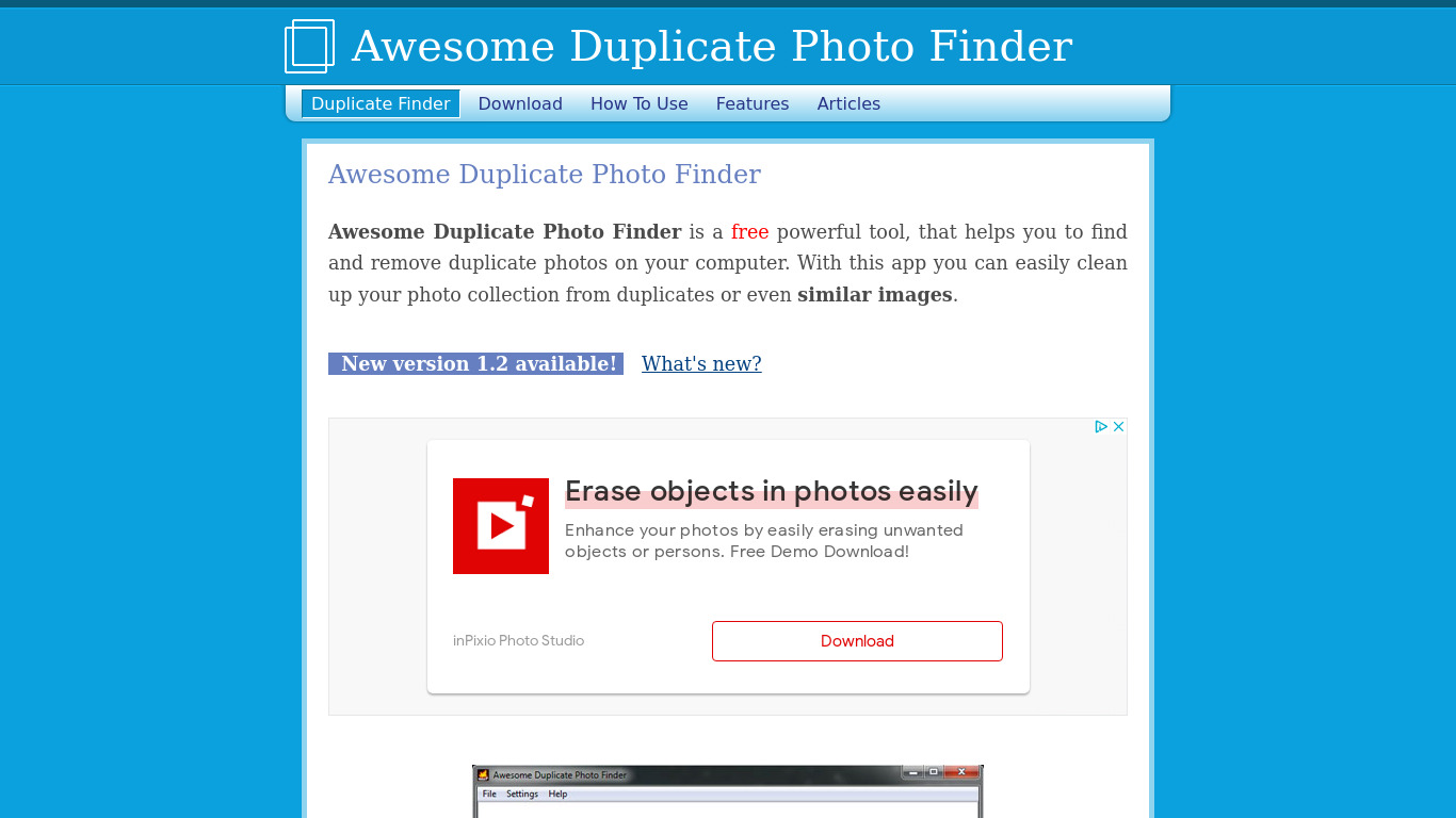 Awesome Duplicate Photo Finder Landing page