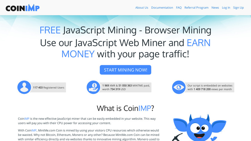 CoinImp Landing Page
