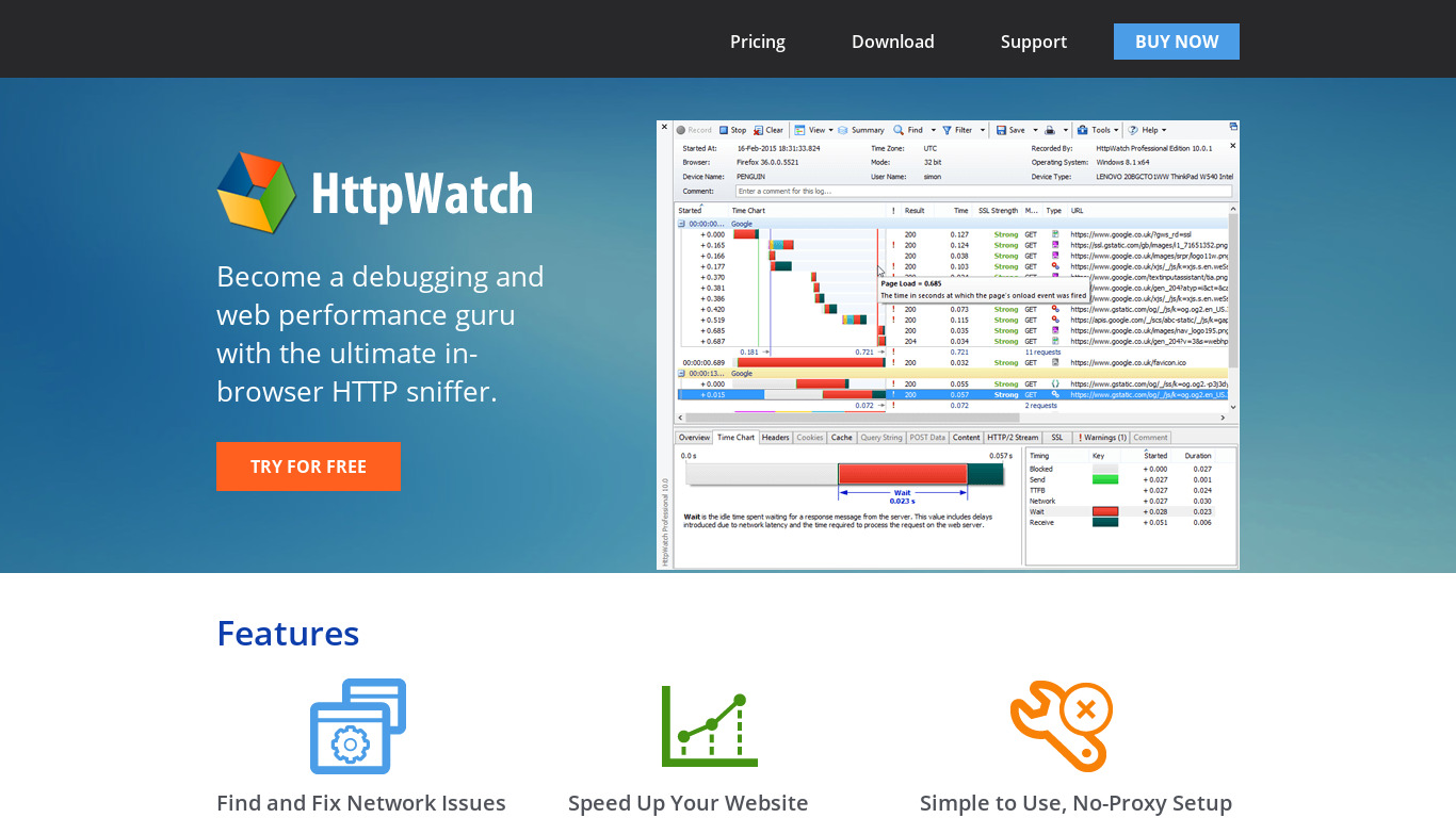 HttpWatch Landing page