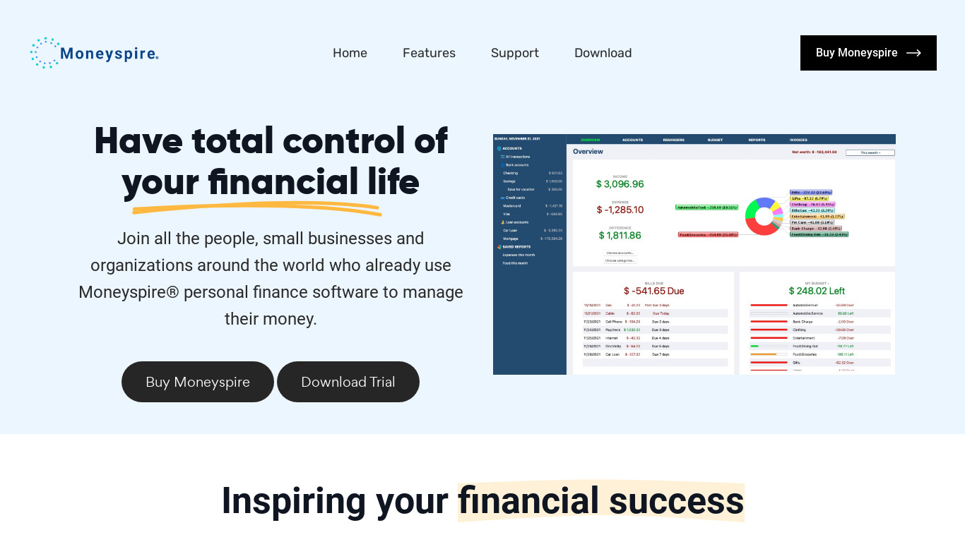 Moneyspire Landing page