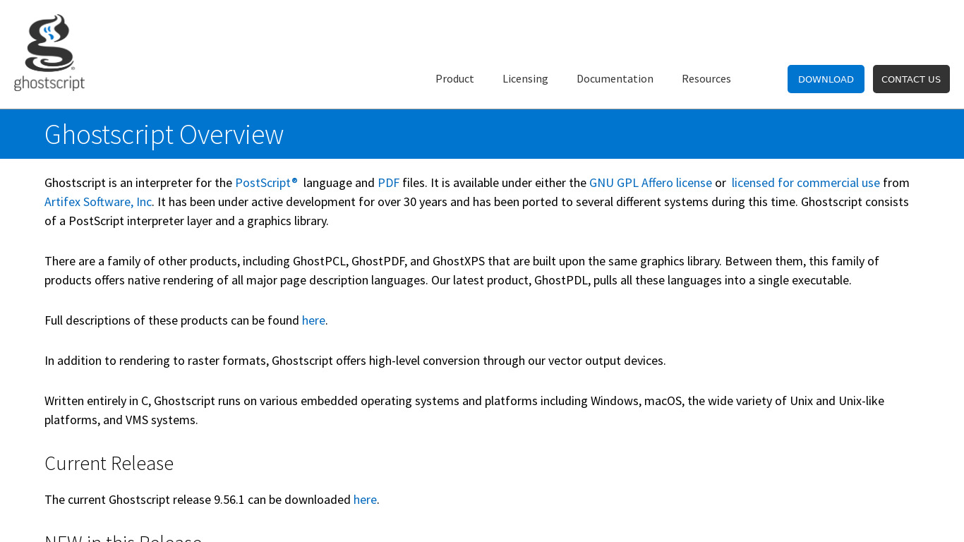 Ghostscript Landing page