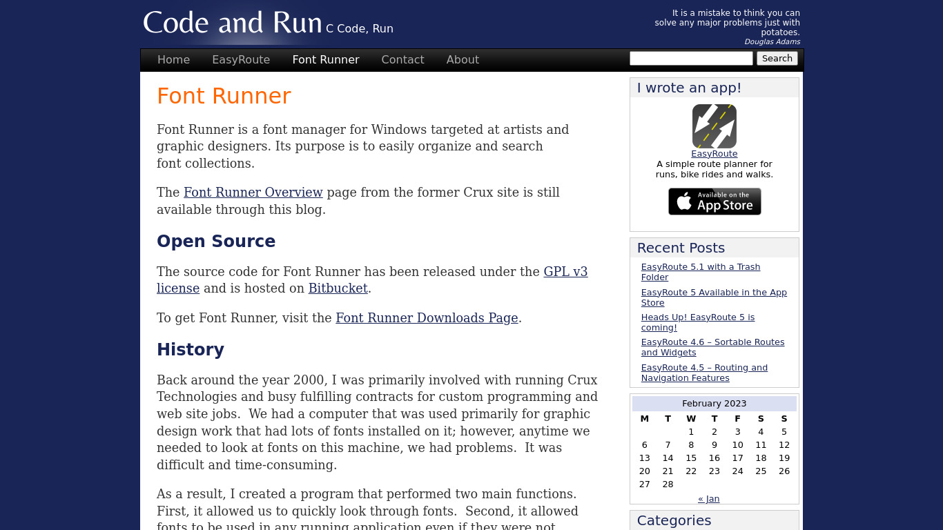Font Runner Landing page