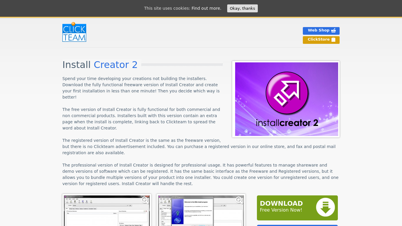 ClickTeam Install Creator Landing page