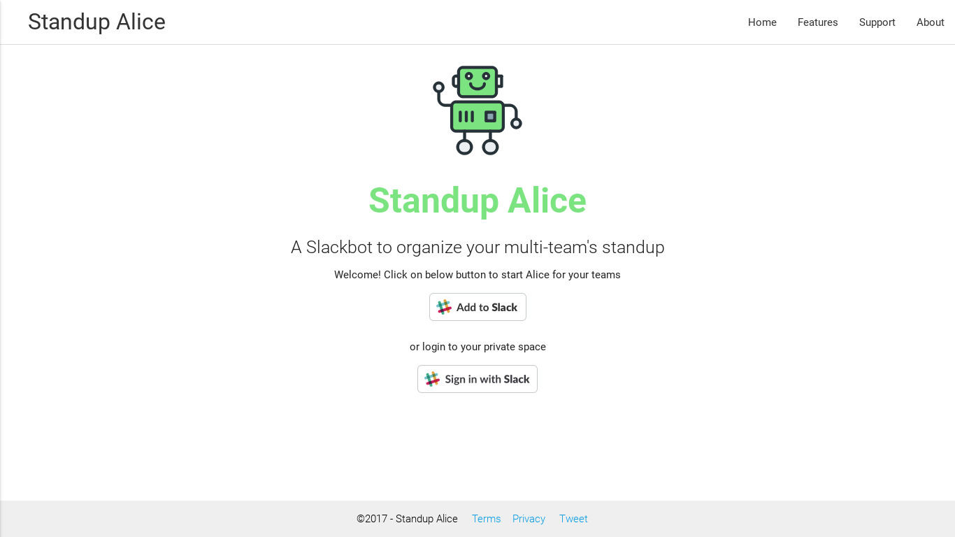 Standup Alice Landing page