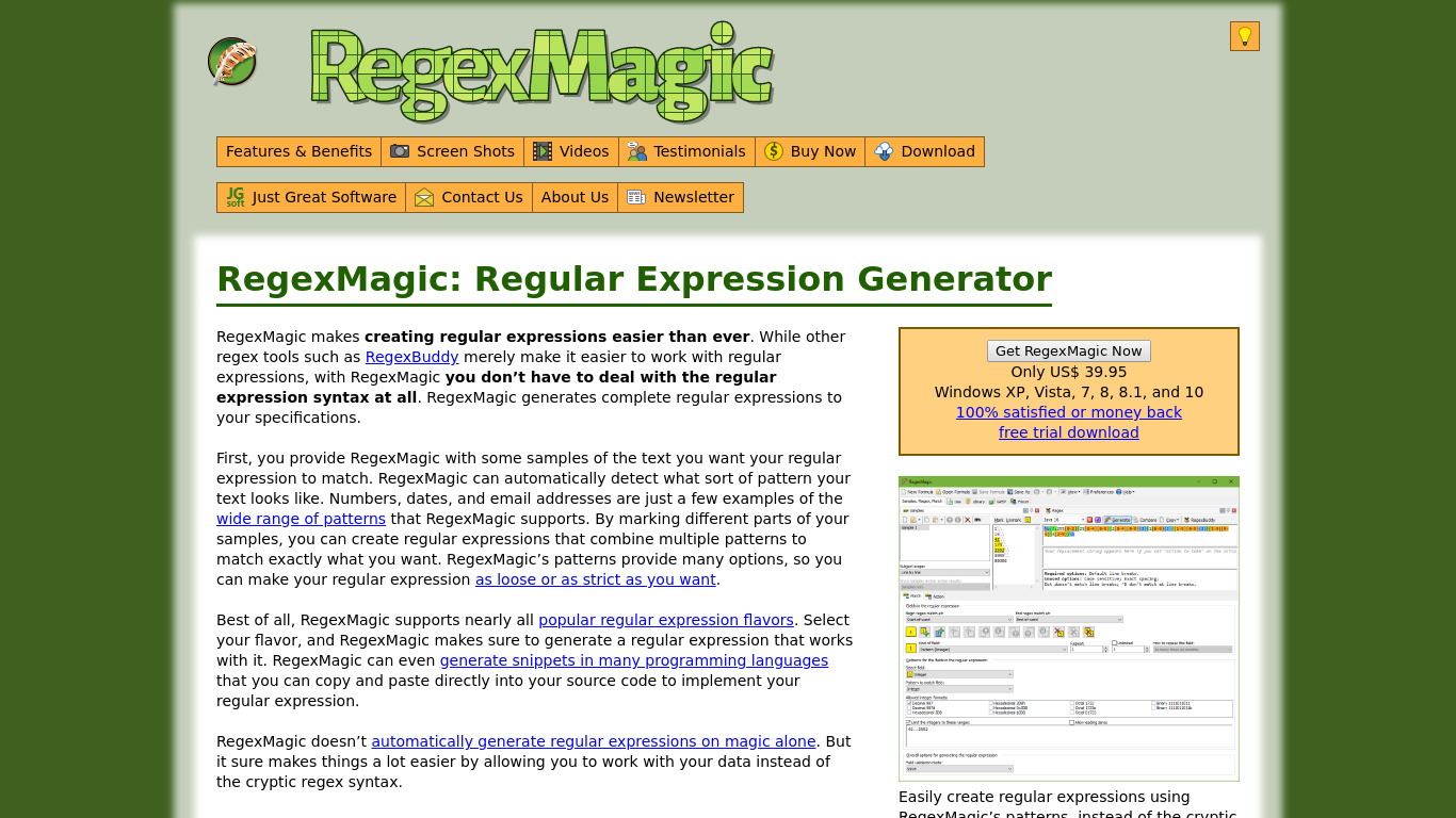 RegexMagic Landing page