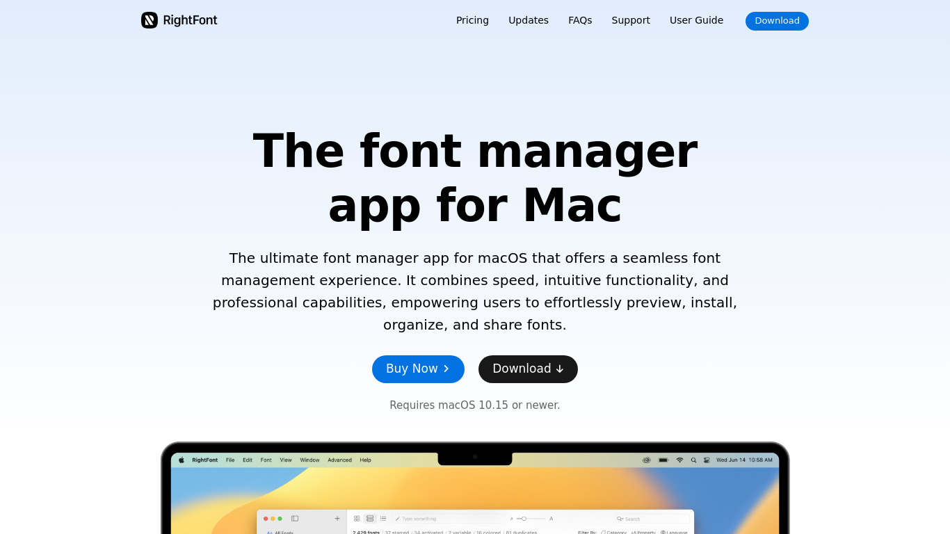 RightFont Landing page