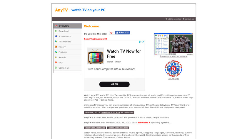 anyTV Landing Page