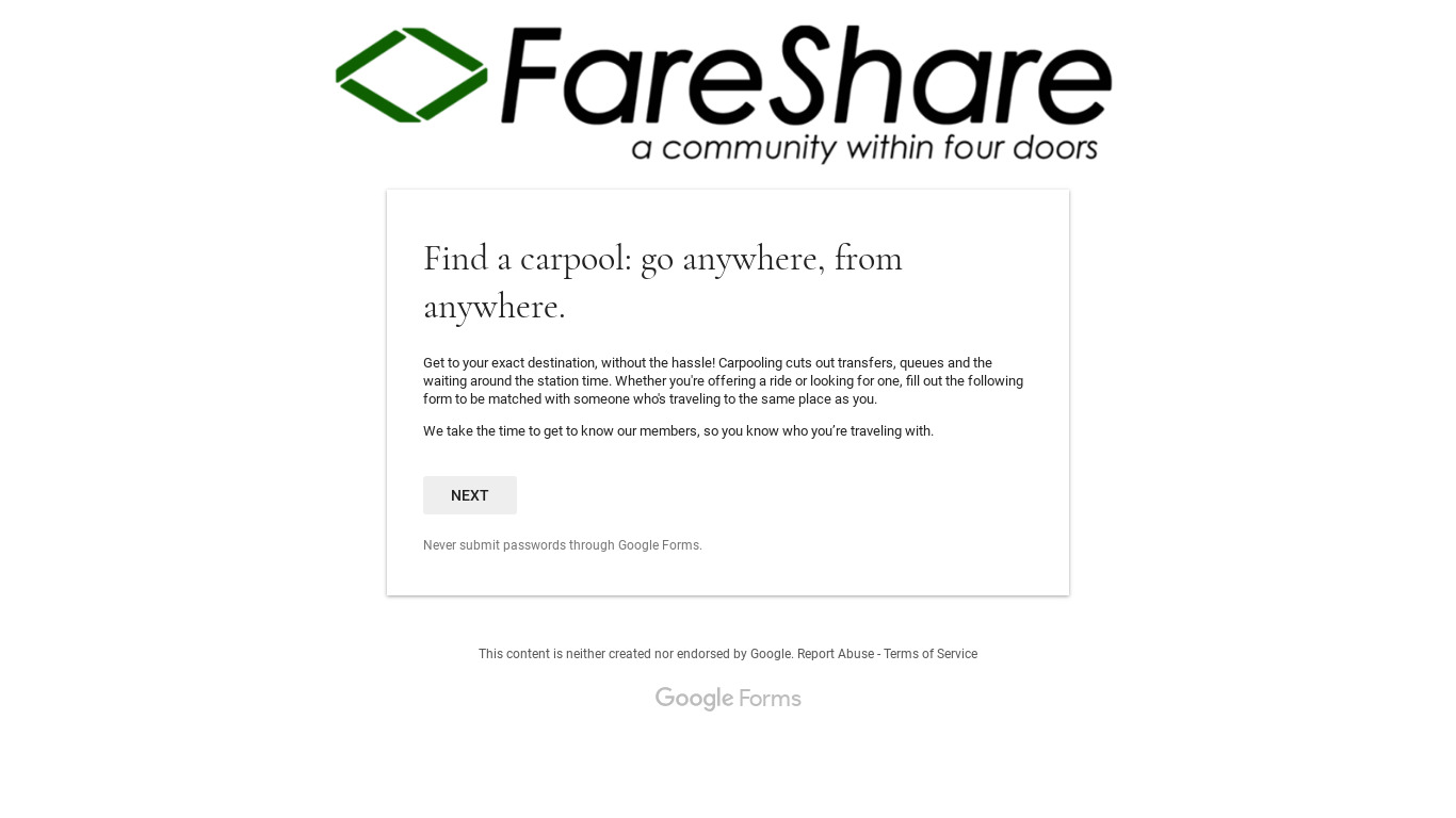 FareShare Landing page