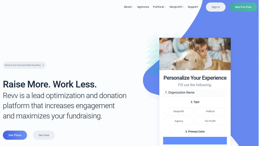 Revv Online Fundraising Platform Landing Page