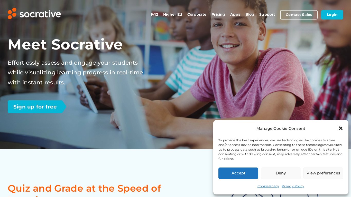 Socrative Landing page