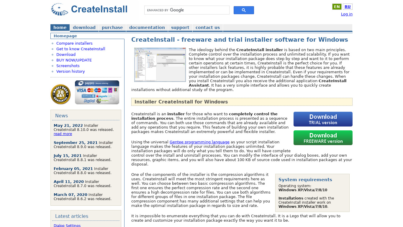 CreateInstall Landing page