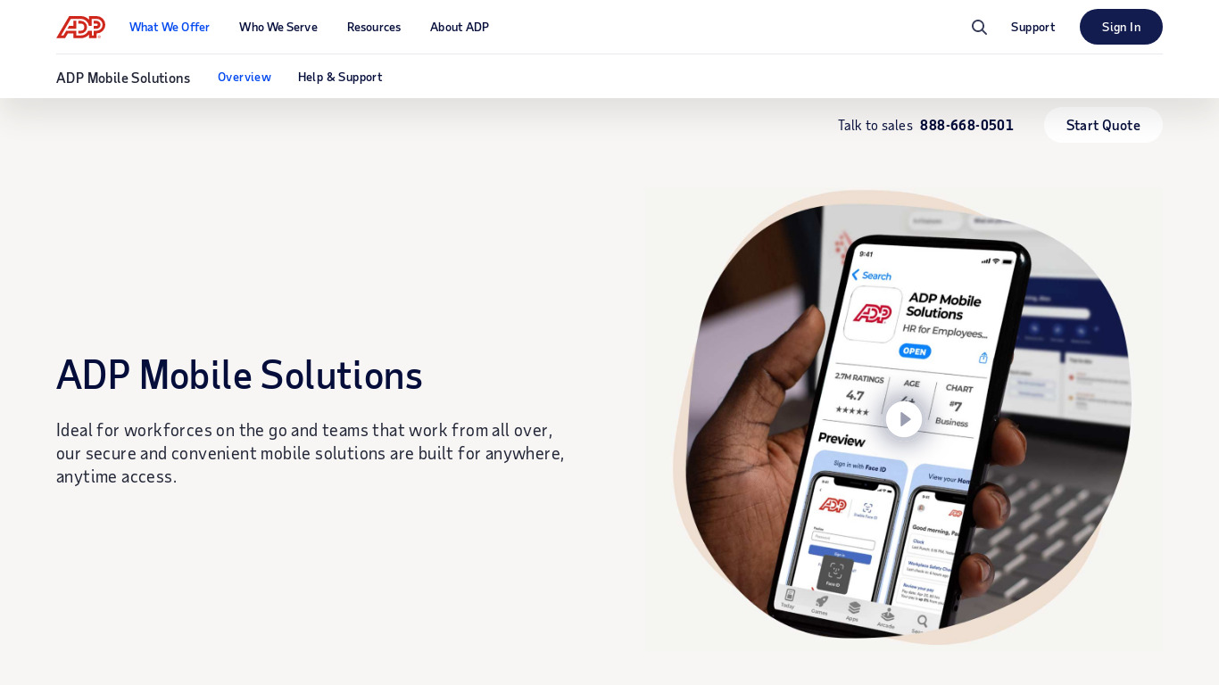 ADP Mobile Solutions Landing page