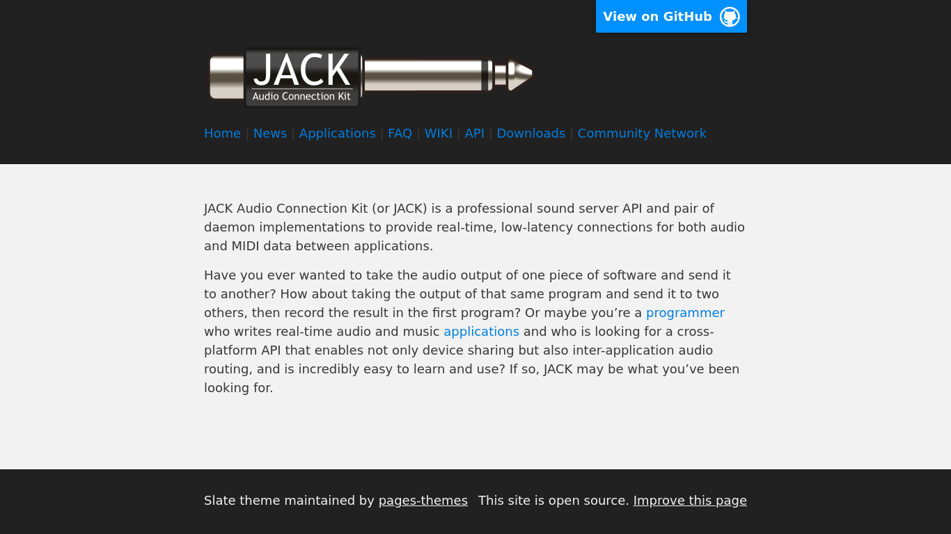 JACK Audio Connection Kit Landing page