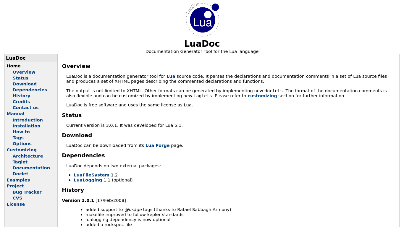 LuaDoc Landing page