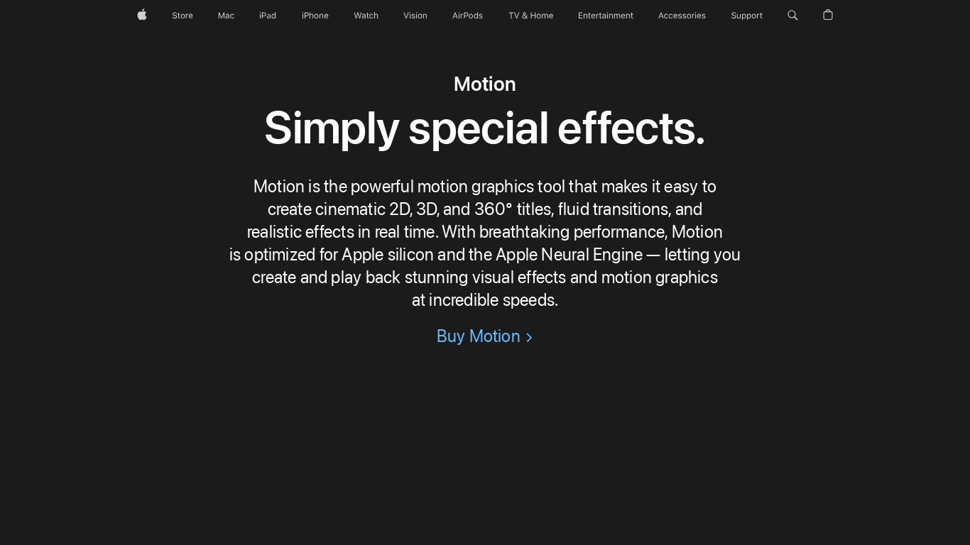 Apple Motion Landing page