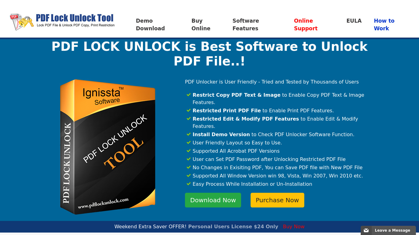 Ignissta PDF Lock Unlock Landing page
