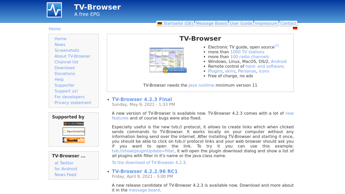 TV-Browser Landing page