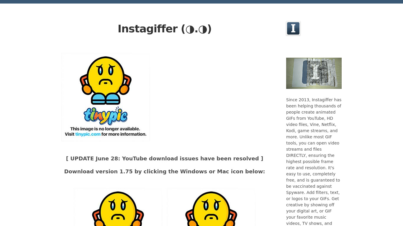 Instagiffer Landing page