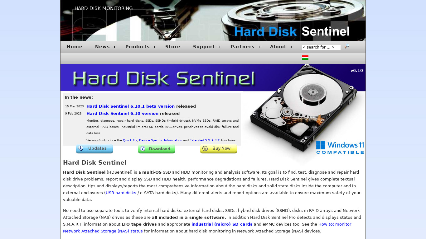 Hard Disk Sentinel Landing page