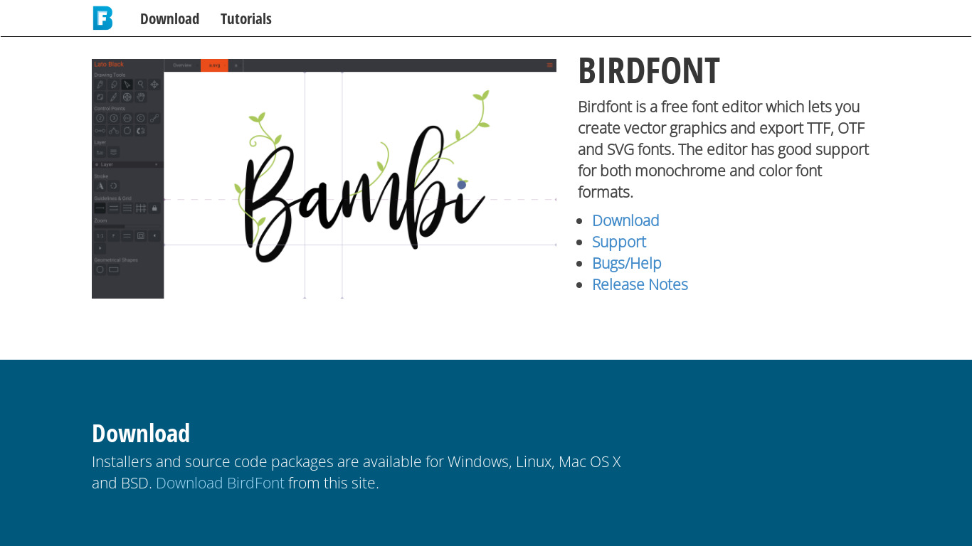 BirdFont Landing page
