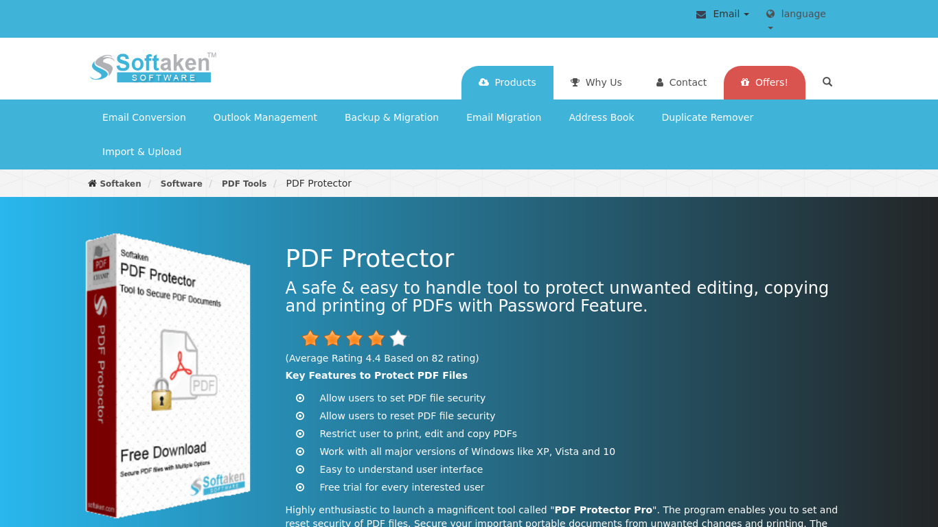 Softaken PDF Protector Landing page
