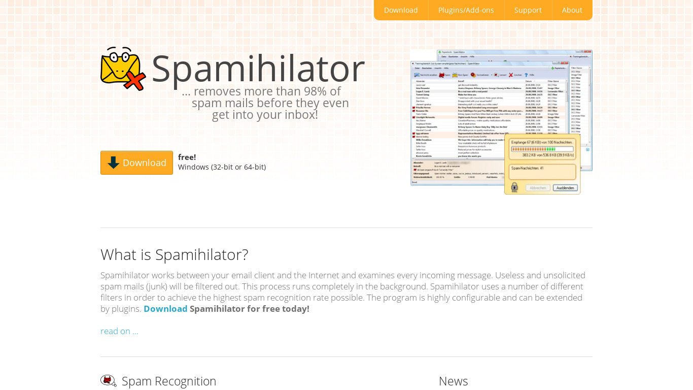 Spamihilator Landing page